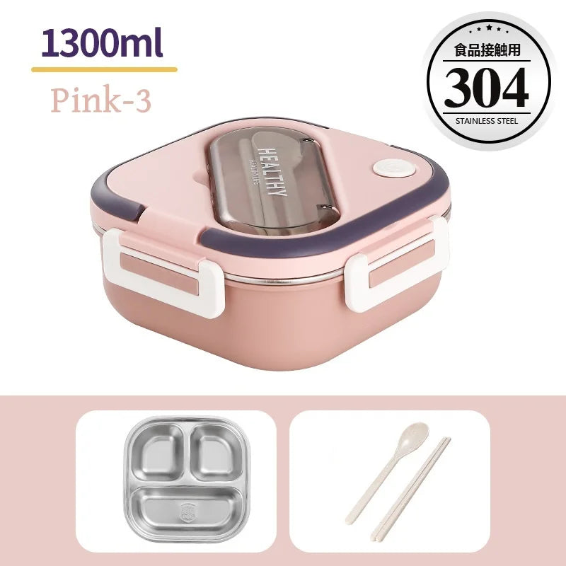 Cute Lunch Box for Kids Compartments Microwave Bento Lunch Box with Fork Spoon Microwave Food Storage Container Outdoor Picnic