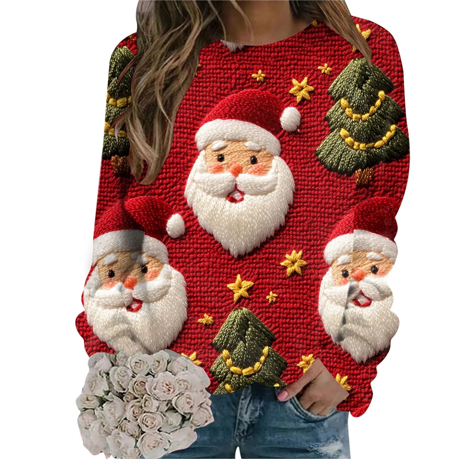 Women's Christmas Santa Claus Print Sweatshirt Casual Long Sleeve Crew Neck Sweatshirt