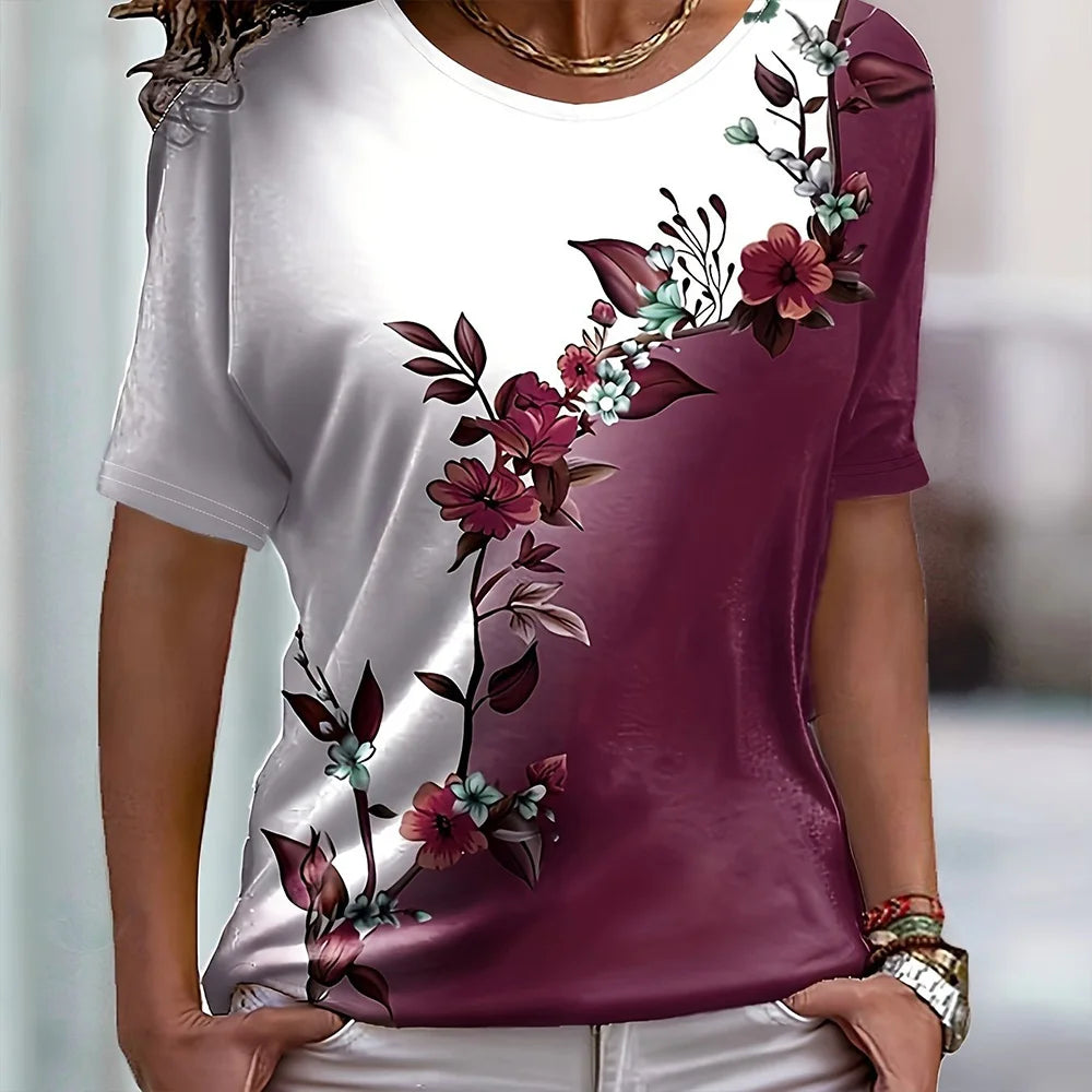 Women's Color Block T-shirt Summer Fashion Short sleeved Top