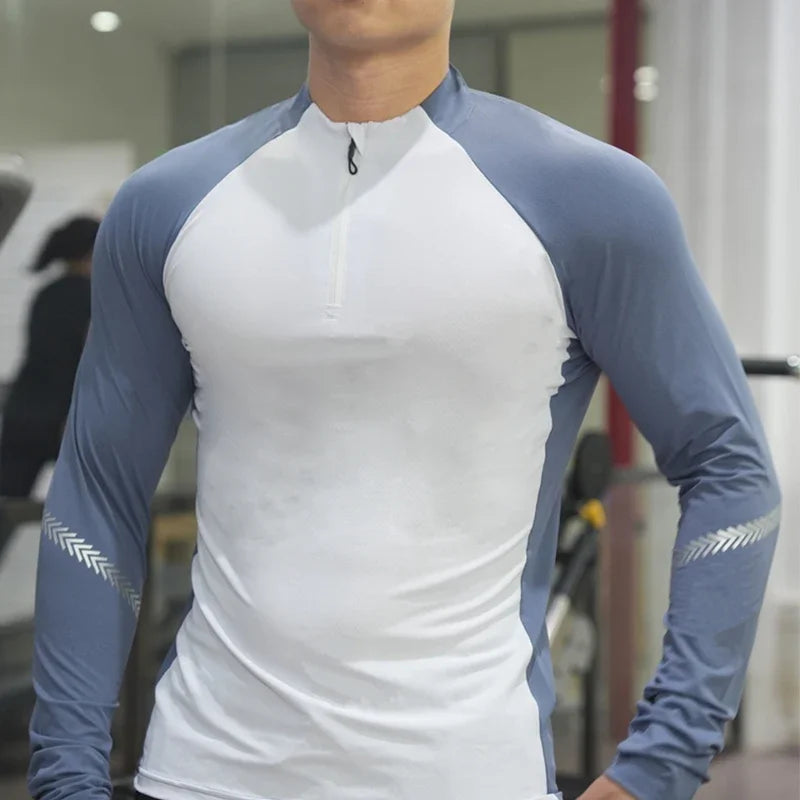 Long Sleeve Stand Collar Zip-up Quick-drying Breathable Sweat-absorbent Elasticity T-shirt