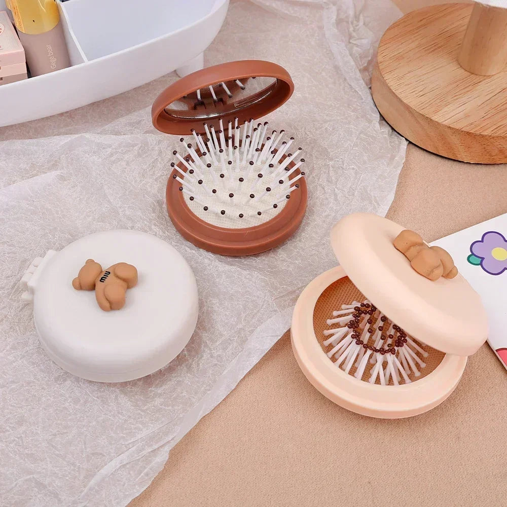 Mini Pocket Mirror Folding Comb Girl Women Portable Round Pocket Small Travel Massage Hair Brush with Mirror