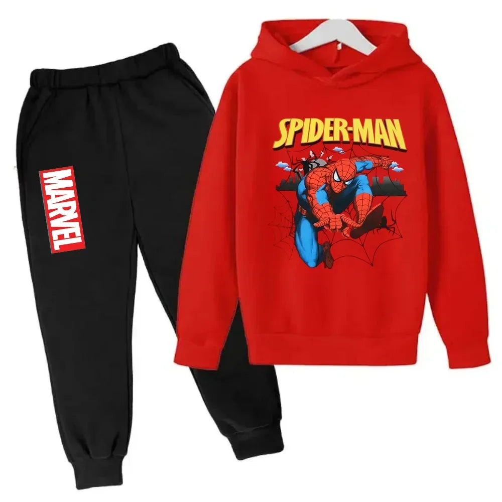 Marvel Spiderman Kids Hoodies Pant Suit 2pcs Set Boy Girl Spring Autumn Sweatshirt Clothes Tracksuits Children Hooded Sportsuit