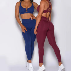 SVEIC Women's Tracksuit V Back Leggings Fitness Yoga Sets Sports Bras Sportswear Training Workout Suits Top Gym Outfits Clothing