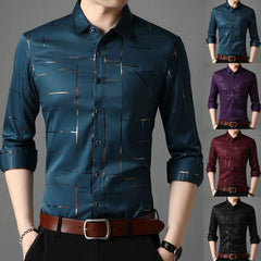 Men Shirt Plaid Print Turn down Collar Single breasted Formal Dress Shirt