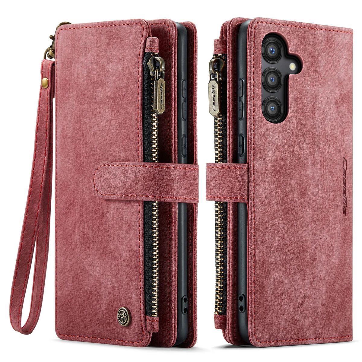 For Samsung Galaxy A15 A25 A35 A55 5G Zipper Wallet Phone Case with Lanyard Card Slots Kickstand Flip PU Leather Covers