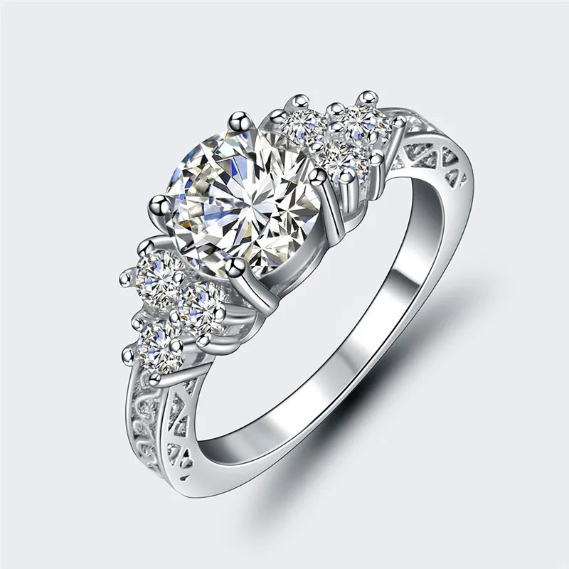 Luxury Female Crystal White Round Zircon Stone Engagement Ring Cute Wedding Jewelry For Women