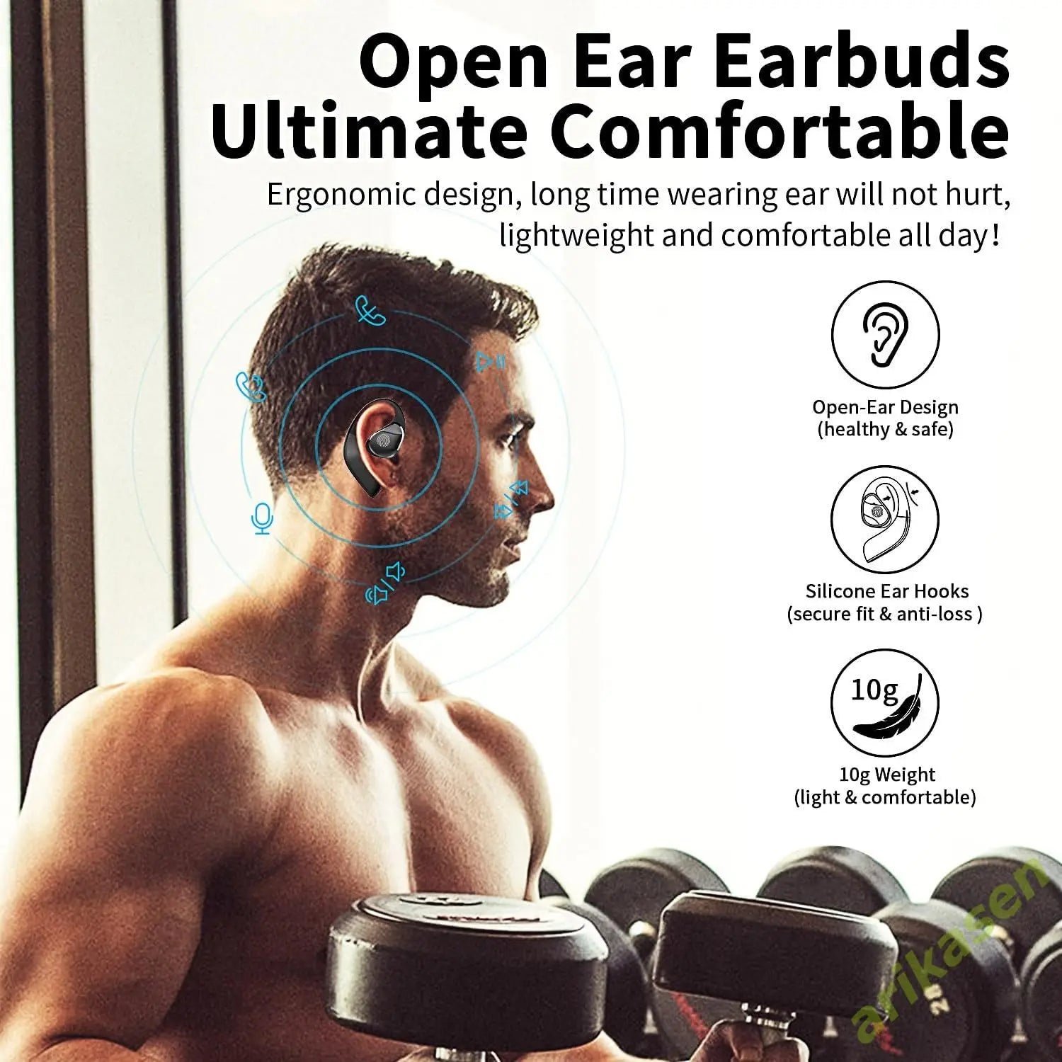 Open Ear Headphones Wireless Bluetooth 5.3, Open Ear Earbuds