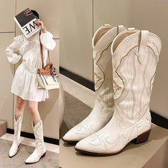 Women's Embroidered Western Mid Calf Boots