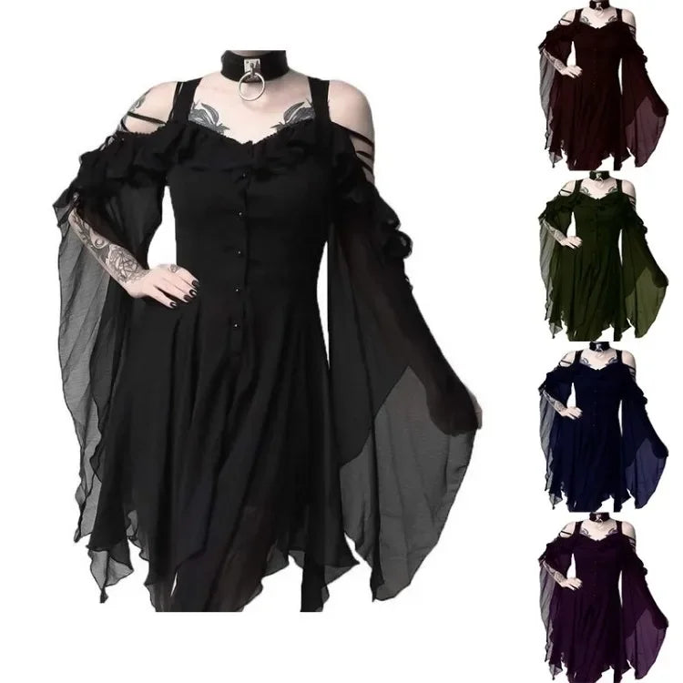 Retro Evening Dress Gothic Rave Party Halloween Carnival Pirate Vampire Witch Horror Costume