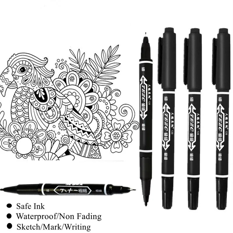 Waterproof Drawing Liner Set Dual Tip Lettering Markers Black Art Marker for Sketching Drawing School Supplies