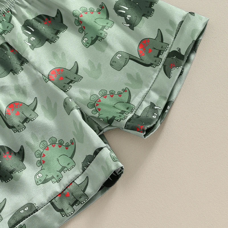 Kids Boys Summer Pajama Outfits Dinosaur Print Shorts 2 Pieces Sleepwear