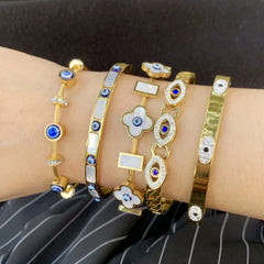 Evil Eye Bangles Bracelets for Women Gold Color Stainless Steel Zircon Bangles Friendship Jewelry Accessories