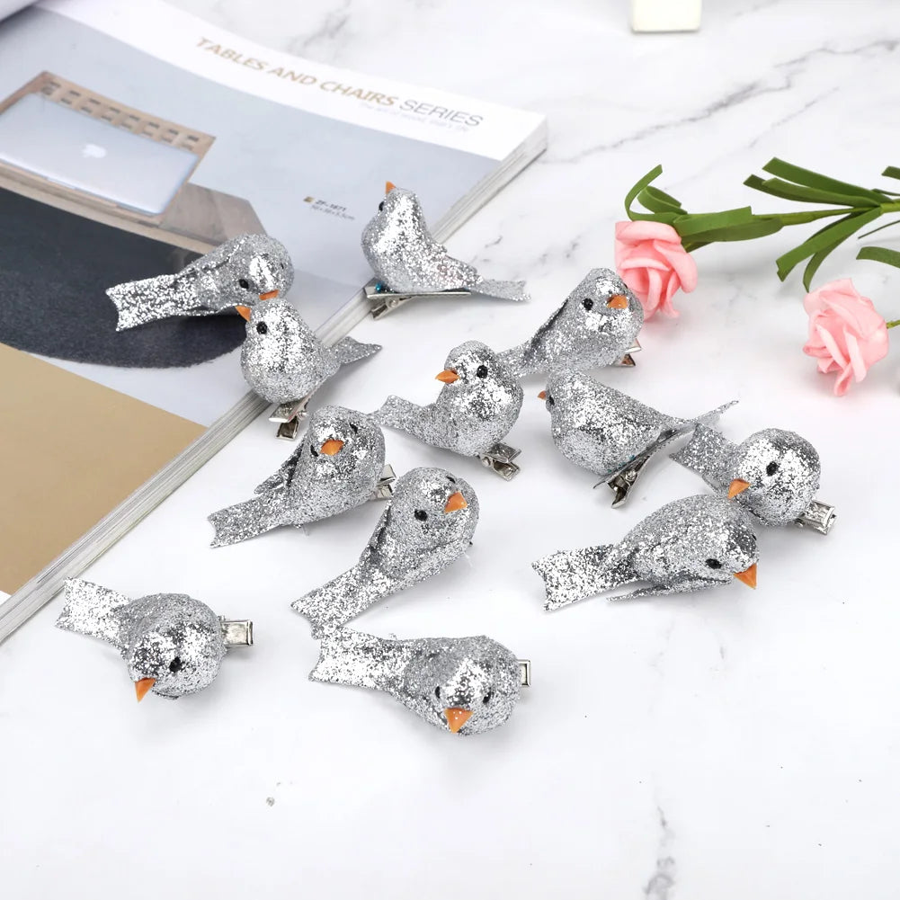 Silver Artificial Bird Simulation Decor Garden Home Decoration Prop