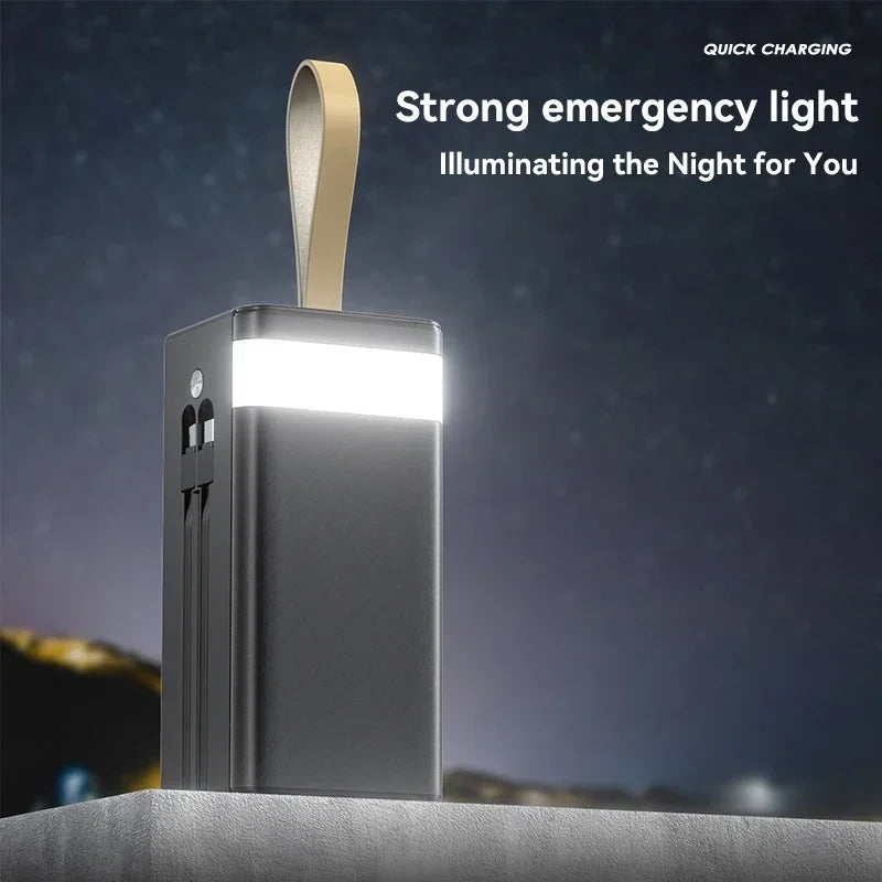 Xiaomi 50000mAh Thicken Solar Power Bank Big capacity Built-in Cables External Battery LED Light Power Bank for  iPhone Lenovo