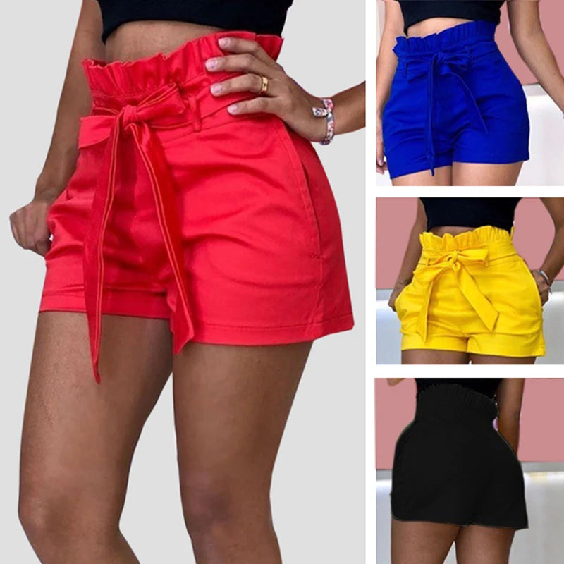 Women's High Waist Shorts Pure Color Loose Casual Shorts Pants