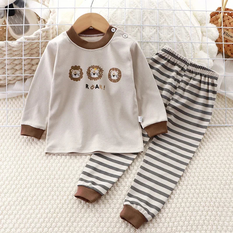 Newborn Kids Boys Girls Pajama Sets Cartoon Casual Long Sleeve Cute T-Shirt Tops with Pants Toddler Baby Autumn Sleeping Clothes