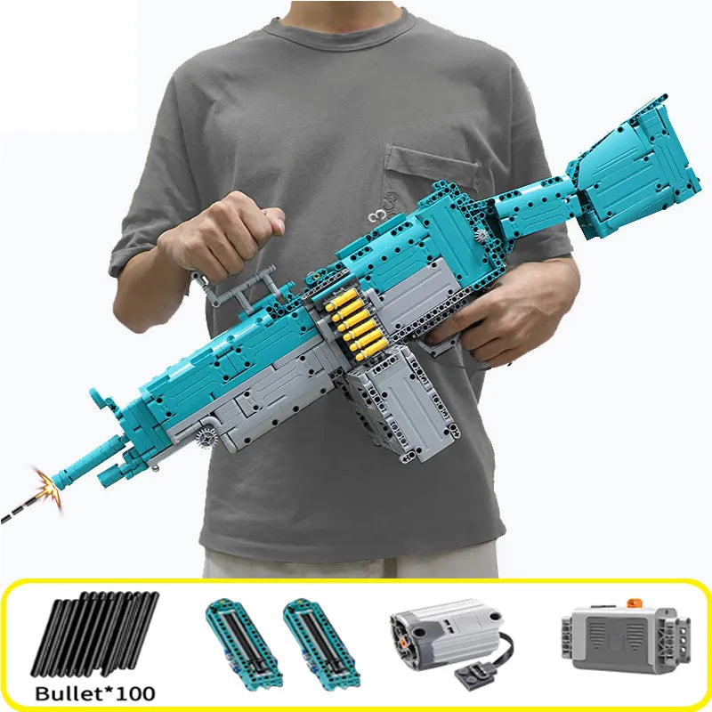 Military Electric M249 Machine Gun Assembled Building Blocks Bricks Model MOC Submachine Firearms Weapons Sets