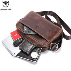 Men's Genuine Leather Shoulder Bag Retro Large Capacity Travel Bag