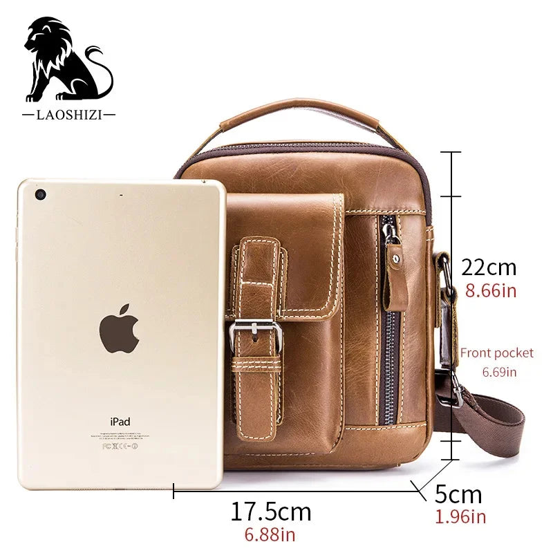 LAOSHIZI Brand Genuine Leather Shoulder Men Messenger s Small Casual Flap Zipper Design Male CrossBody Bag MINI Handbag