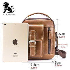 LAOSHIZI Brand Genuine Leather Shoulder Men Messenger s Small Casual Flap Zipper Design Male CrossBody Bag MINI Handbag