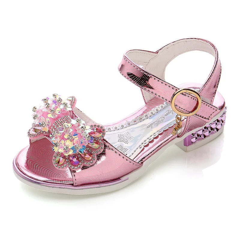 Girls' sandals  summer new girls students show shoes rhinestone bow Children's Princess Shoes