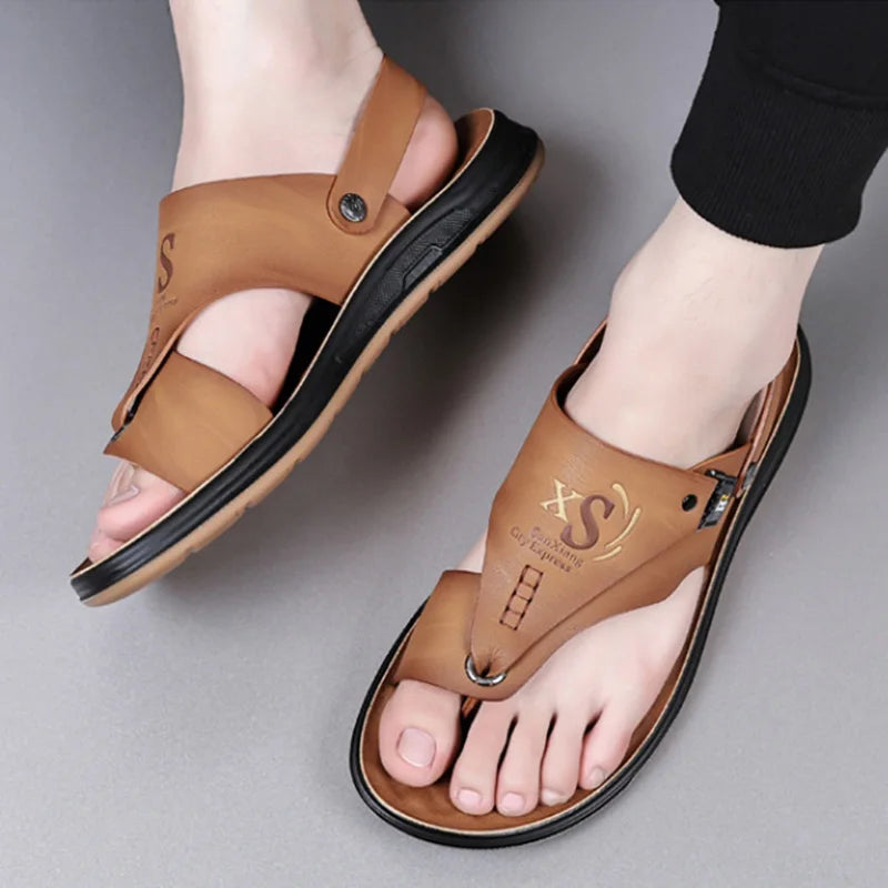 Soft Sole Slippers Leather Breathable Beach Shoes Anti-Slip Slip-On Shoes