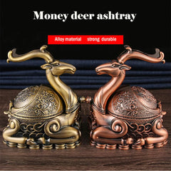 Large Anti-Fly Ash Ashtray, Metal Drop-Proof With Lid Money Deer Ashtray