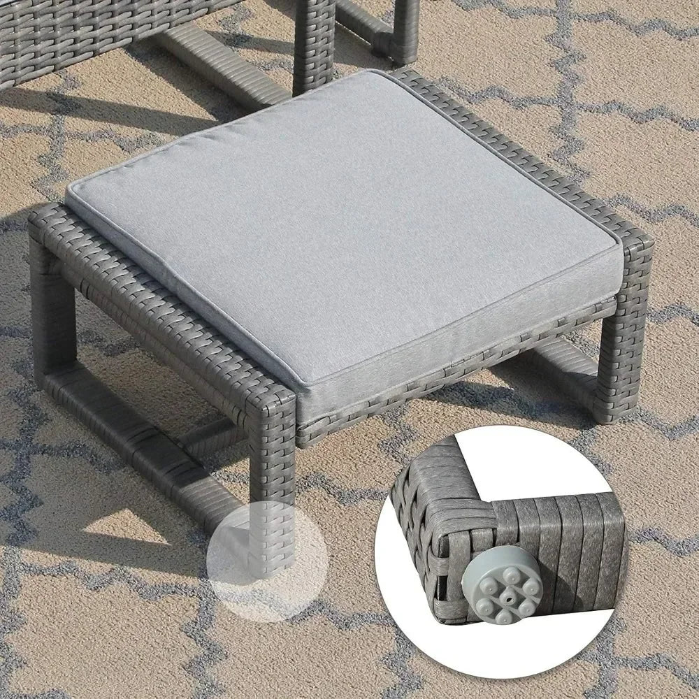 Outdoor Patio Wicker Furniture Set, All Weather PE Rattan Chair and Ottoman Footstool Set, Coffee Table