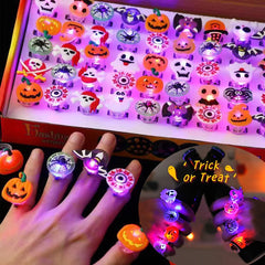 LED Light Halloween Pumpkin Ghost Skull Glowing Rings Christmas Tree Santa Claus Open Finger Ring Jewelry Gift