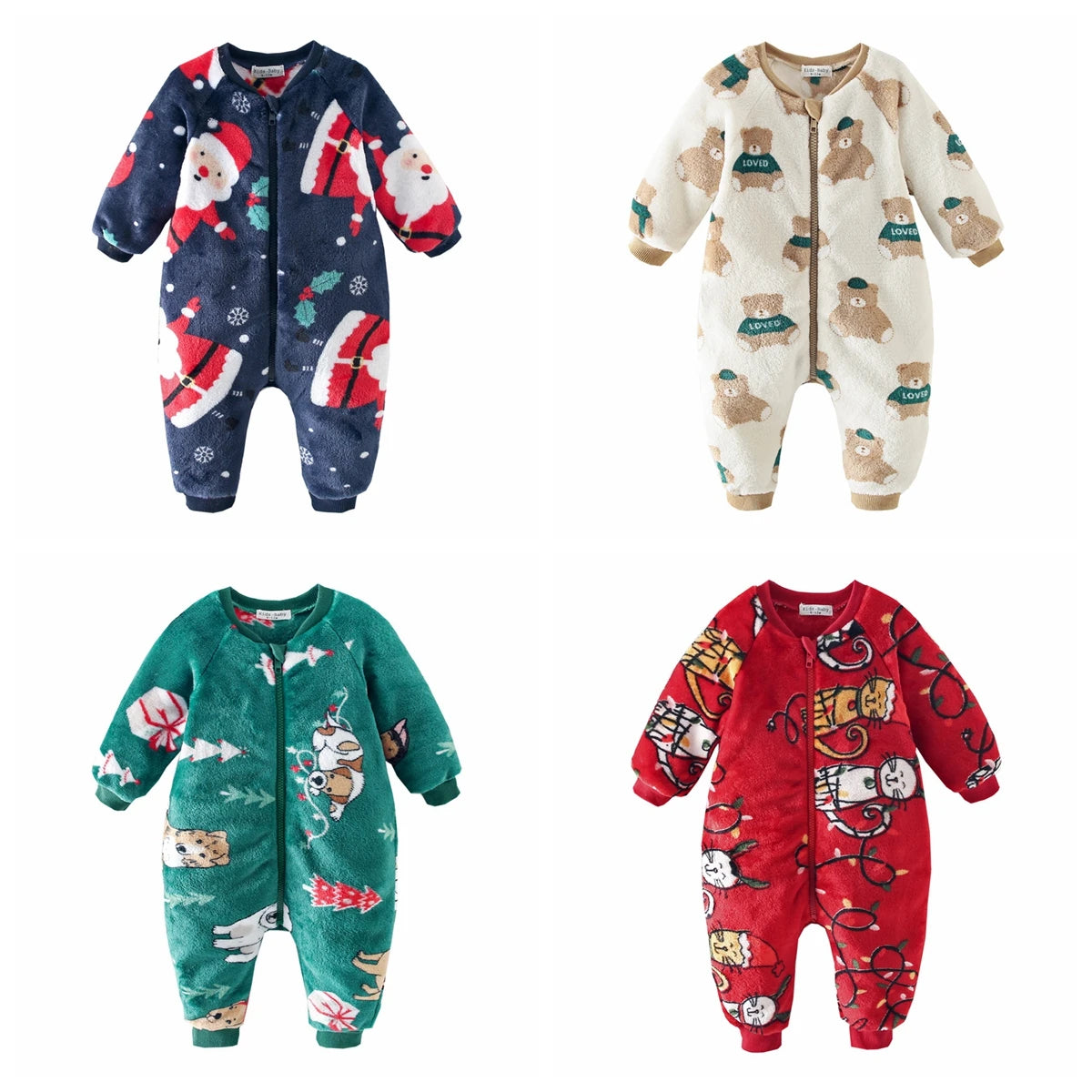 Sanlutoz Cute Printing Fleece Winter Baby Rompers Clothing Zipper Long Sleeve Toddler Jumpsuits