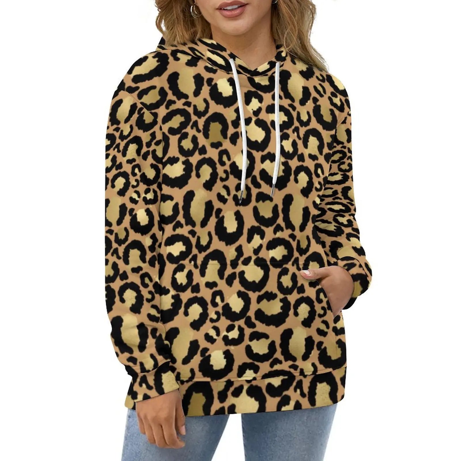 Purple And Gold Leopard Hoodies Animal Print Street Wear Oversize Hoodie