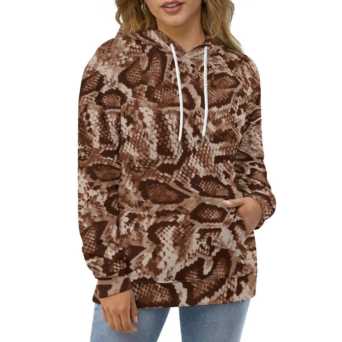 Snakeskin Casual Hoodies Black and White Animal Aesthetic Graphic Loose Hoodie