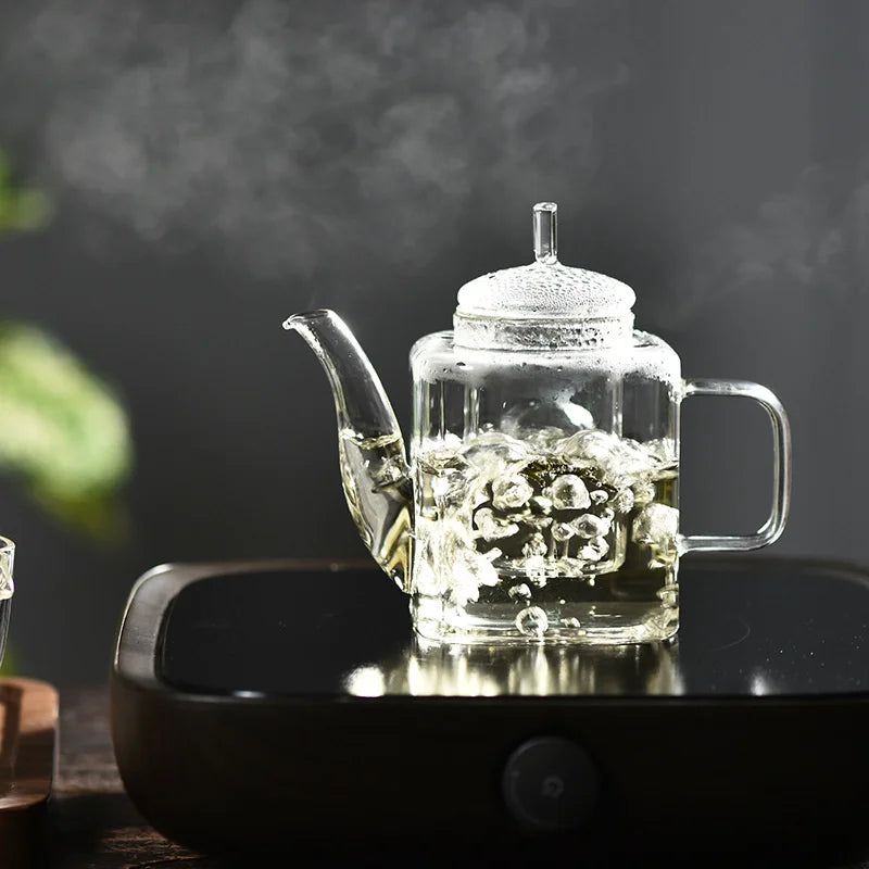 Japanese Style Handmade Heat Resistant Square Glass Teapot With Filter Liner