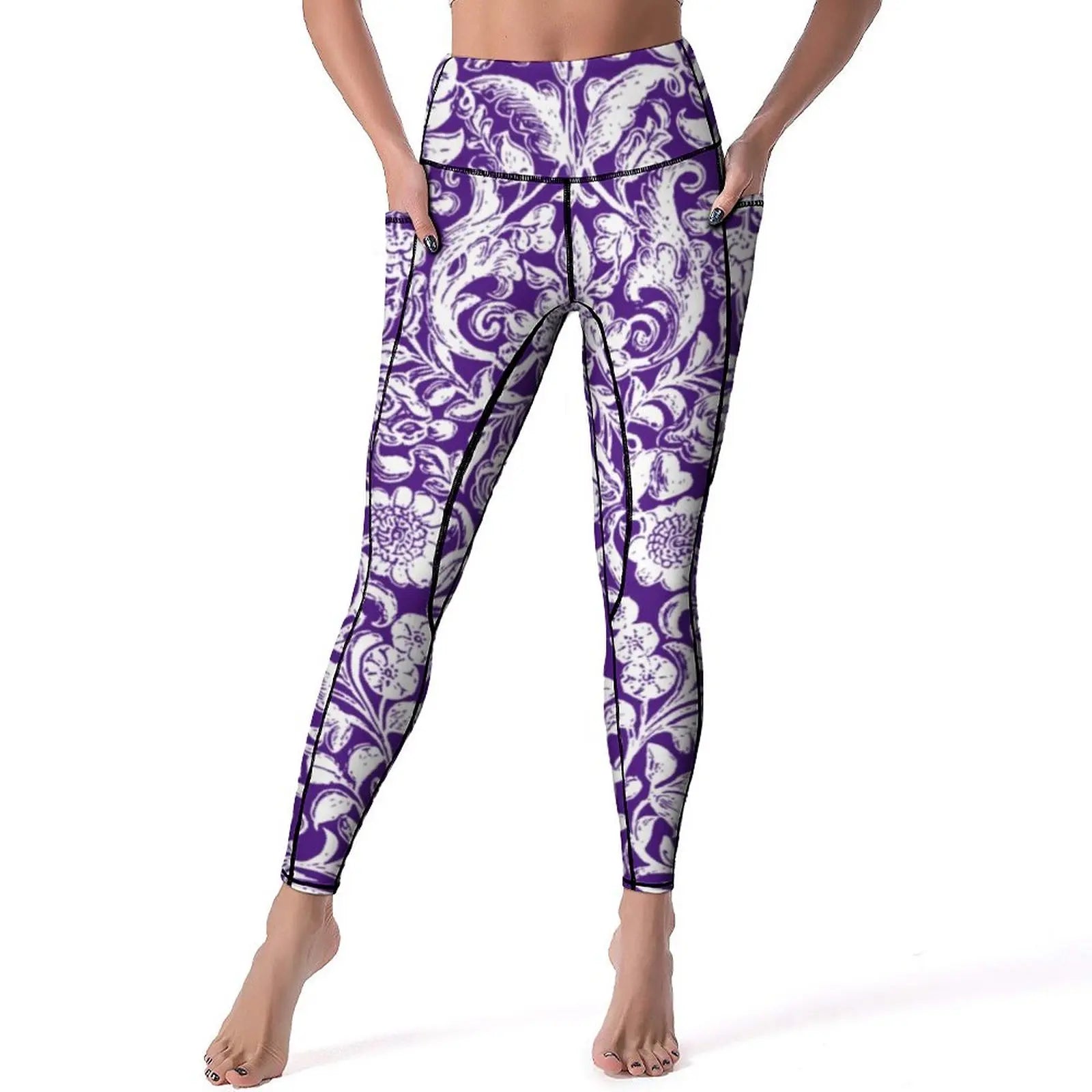 Hydrangea Floral Quality Yoga Pants Pink Lavender Print Leggings High Waist Workout Leggins Lady Funny Elastic Sport Legging