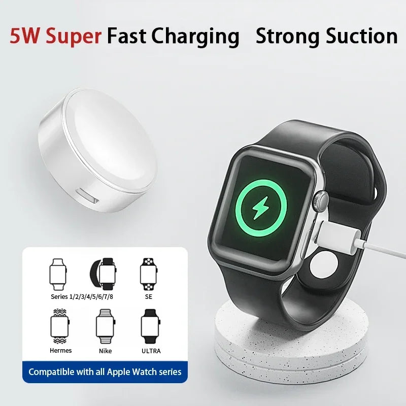 2 In 1 Magnetic Watch Wireless Charger For Apple Watch IWatch 9 8 7 6 5 USB Type C 8 Pin Portable Fast Charging Cable Base Dock