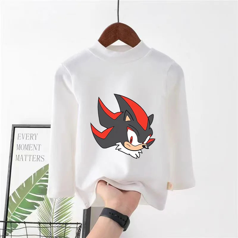 Sonics Print Long Sleevese Pure Color Women T-shirt Top Cotton Casual Cute Cartoon Anime Sweat Absorbent Breathable Shirt Kids