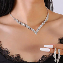 Party Jewelry Set Elegant Rhinestone Necklace Earrings Set for Women