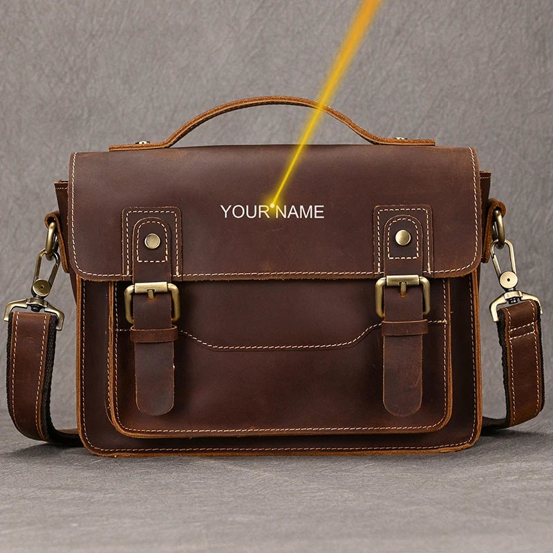 Luufan Crazy Horse Leather Men's Shoulder Bag Vintage Messenger Bags