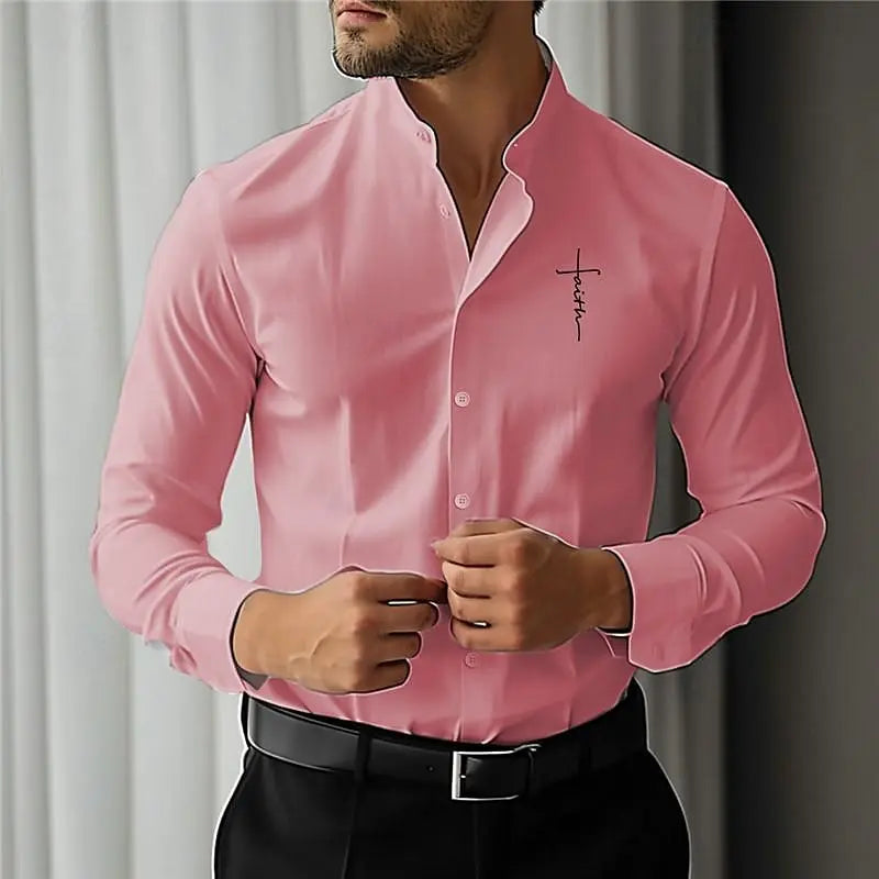 Men's Business Casual 3D Printed Linen Shirt Streetwear Daily Wear Spring Summer Stand Collar Long Sleeve Shirt