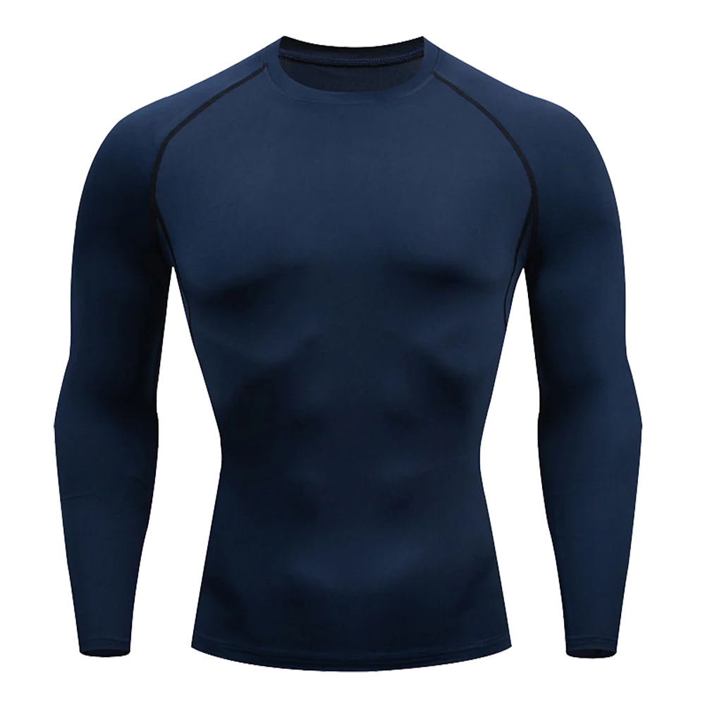 Men’s Workout Clothing Tight Fitting T-shirt Solid Color Long Sleeved Shirt High Elasticity Fitness Compression Jogging Gym Top