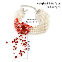 Multilayer Imitation Pearl Necklace For Women Gothic Drop Oil Red Crystal Tassel Choker Necklace Halloween Jewelry