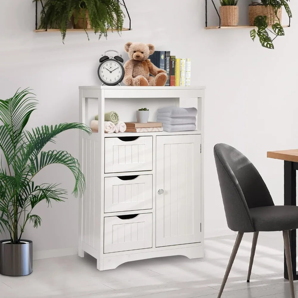 Bathroom Floor Storage Cabinet with 3 Drawers and Adjustable Shelf