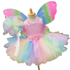 Girls Pastel Butterfly Fairy Dress Kids Flower Tutu Dresses