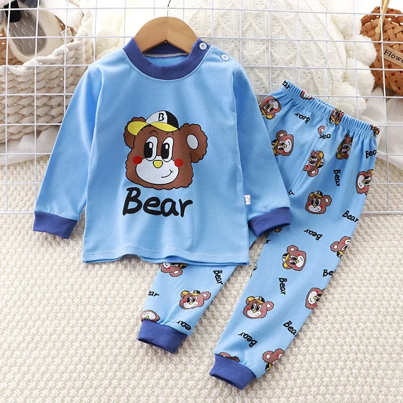 Newborn Kids Boys Girls Pajama Sets Cartoon Casual Long Sleeve Cute T-Shirt Tops with Pants Toddler Baby Autumn Sleeping Clothes