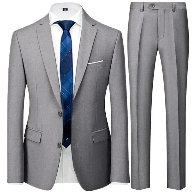 Spring Autumn Fashion New Men's Business Casual Solid Color Suits / Male One Button Blazers Jacker Coat Trousers Pants