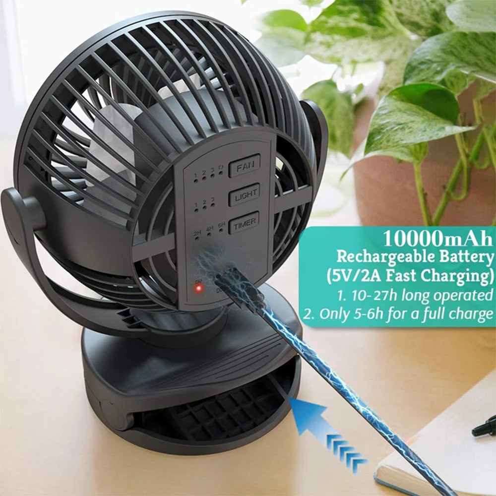 Mini Portable Electric Fan 10000mAh Battery USB Rechargeable Camping Ceiling Clip Fan