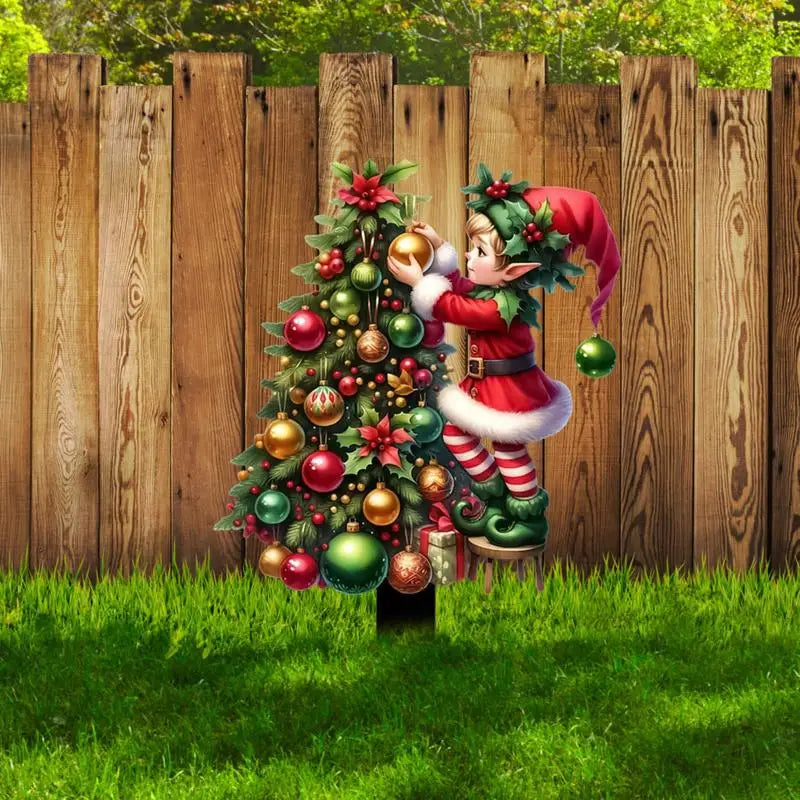 Christmas Yard Stakes Waterproof Christmas Tree Planter Stakes Reusable Acrylic Lawn Decoration