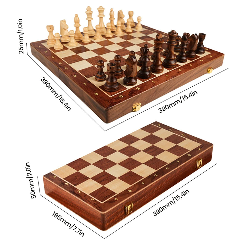 International Chess Game Wooden Chess Board Set Foldable Chess Board with Crafted Pieces for Kids Adults