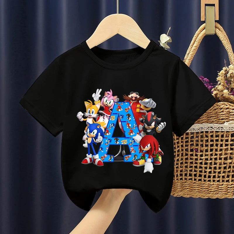 Sonics Boy Short Sleeve T-shirt Summer Casual Cotton Tops Children Anime Cute Tee Kids Cartoon Printed Clothing Fashion Clothes