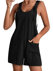 2024 Summer Women's Jumpsuit Overalls Short Loose Sleeveless Wide Leg Overall Solid Casual Daily Basic Romper with Pockets